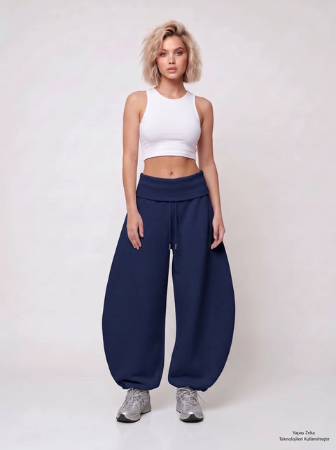 Lacivert Barrel Fit Eşofman Altı