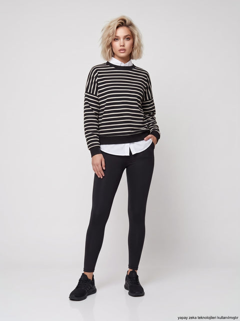 Siyah İki İplik Dokuma Sweatshirt