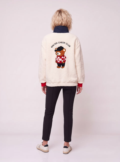 Beyaz Arkası Nakışlı Polar Sweatshirt