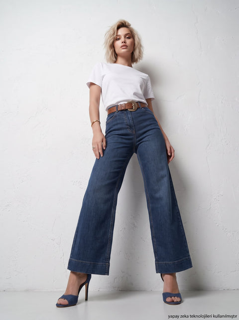 Beyaz Yaka Ribanalı Premium Basic T-Shirt