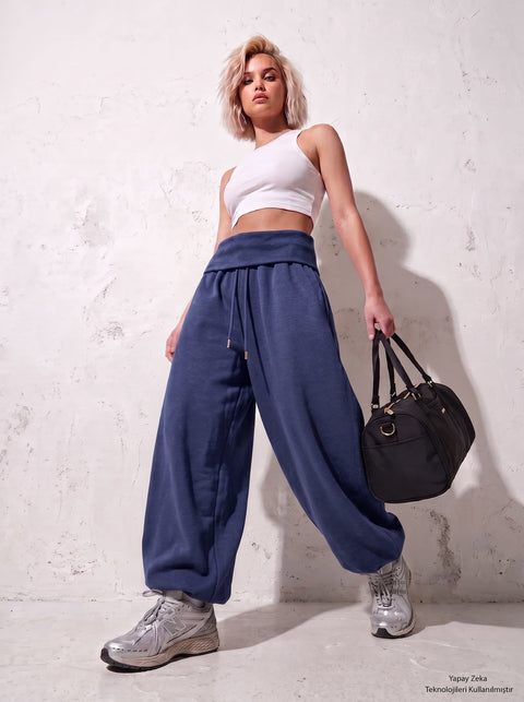 Lacivert Barrel Fit Eşofman Altı