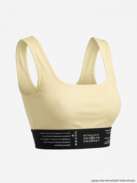 Sarı Premium Series Beli Kalın Lastikli Göğüs Dolgulu Crop