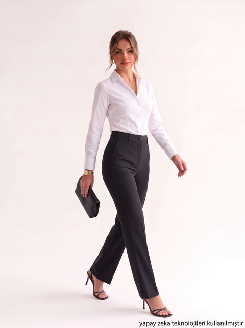 Beyaz Poplin Kumaş Regular Fit Gömlek