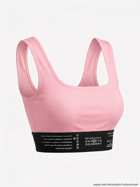 Pembe Premium Series Beli Kalın Lastikli Göğüs Dolgulu Crop