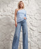 Mavi Serpme Taşlı Super Wide Leg Palazzo Jean