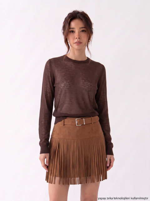 Bordo Yumuşak Dokulu Bisiklet Yaka Basic Triko