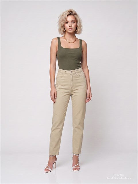 Kare Yaka Bodysuit Haki