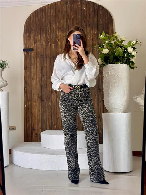 Leopar Desen Straıght Jean