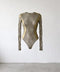 Likralı Tül Bodysuit Haki