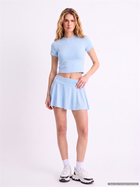 Modal Kumaş Şort Etek T-shirt İkili Takım Bebe Mavisi