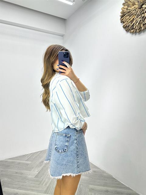 Poplin Kumaş Çizgi Desen Süs Cepli Gömlek