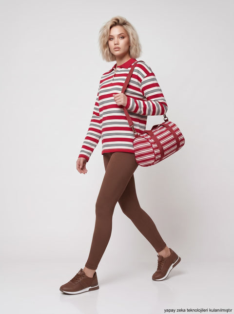 Kırmızı Polo Yaka Sweatshirt
