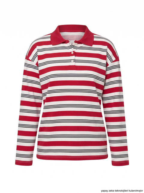 Kırmızı Polo Yaka Sweatshirt