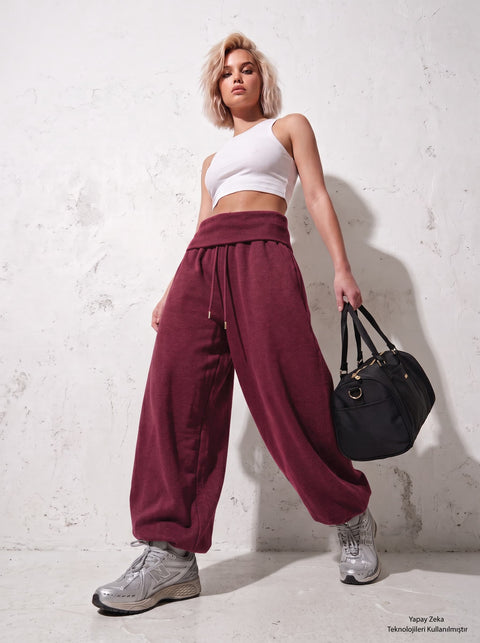 Bordo Barrel Fit Eşofman Altı