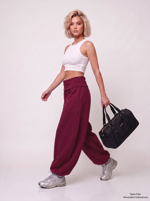 Bordo Barrel Fit Eşofman Altı