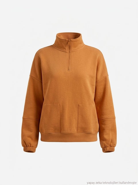 Siyah Yaka Ve Cep Fermuarlı Sweat