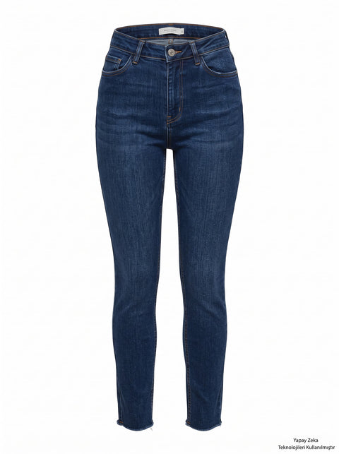 Mavi Paçası Kesik Likralı Mom Jean