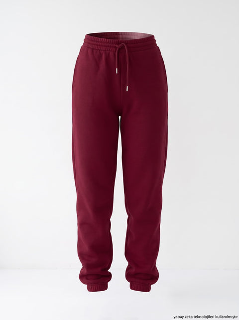 Bordo İki İplik Jogger Eşofman Altı