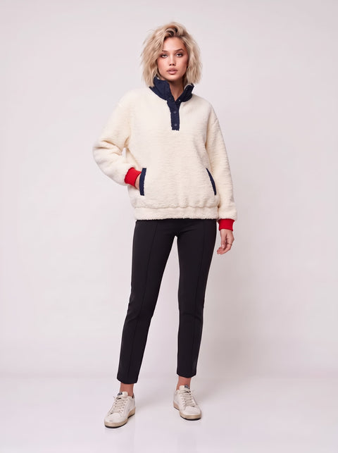 Beyaz Arkası Nakışlı Polar Sweatshirt