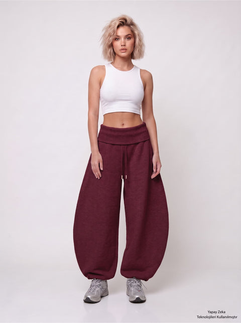 Bordo Barrel Fit Eşofman Altı