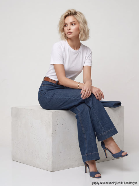 Beyaz Yaka Ribanalı Premium Basic T-Shirt