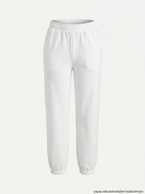 Beyaz Penye Jogger Eşofman