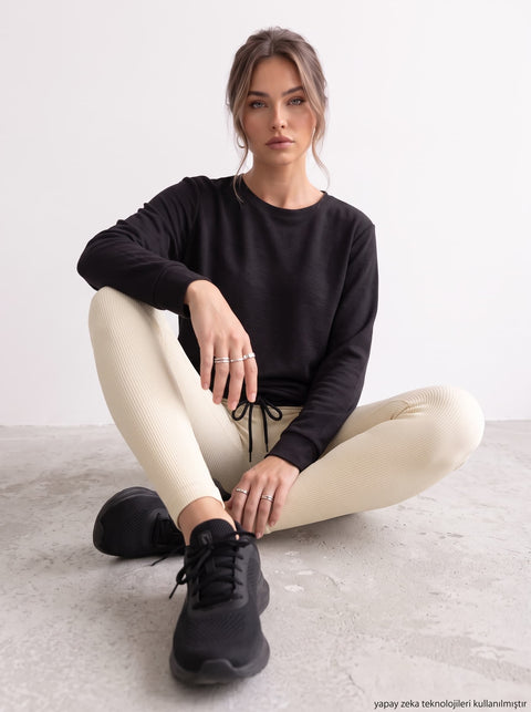 İki İplik Penye Altı Bağlamalı Sweatshirt