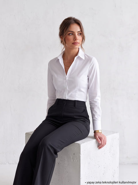 Beyaz Poplin Kumaş Regular Fit Gömlek