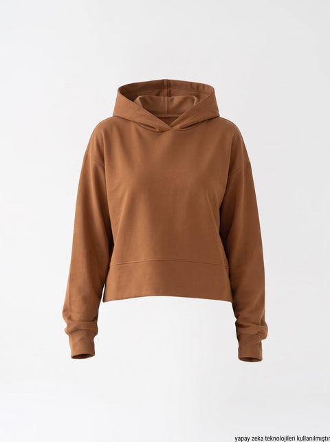 Kahverengi İki İplik Penye Kapşonlu Sweatshirt