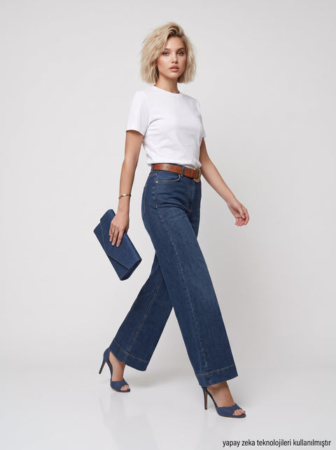Beyaz Yaka Ribanalı Premium Basic T-Shirt