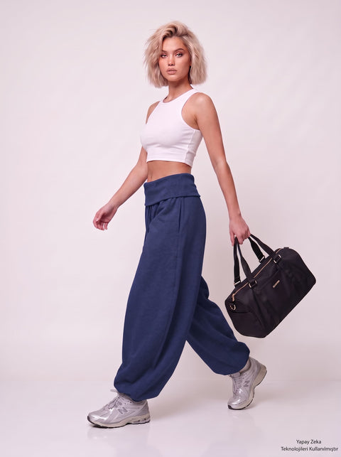 Lacivert Barrel Fit Eşofman Altı