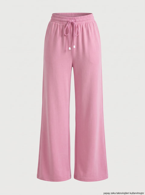 Pembe Beli Lastikli Rahat Tril Pantolon