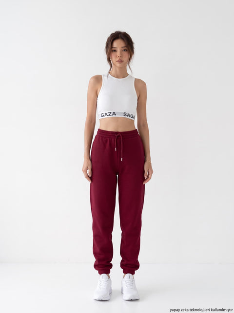 Bordo İki İplik Jogger Eşofman Altı