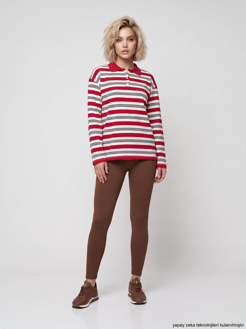 Kırmızı Polo Yaka Sweatshirt