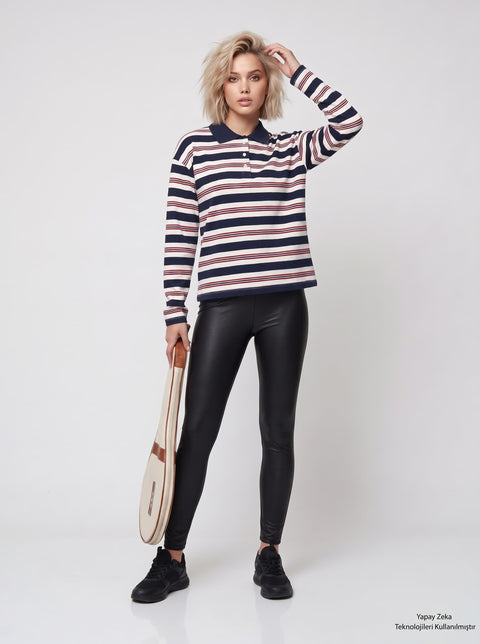 Lacivert Polo Yaka Sweatshirt