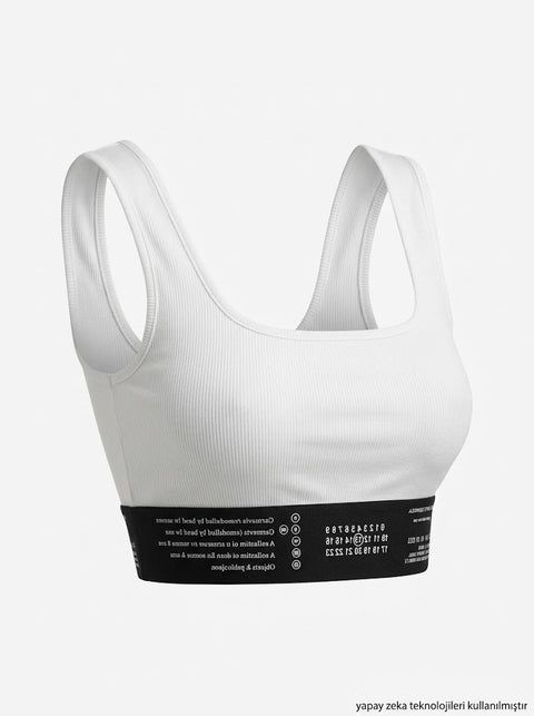 Beyaz Premium Series Beli Kalın Lastikli Göğüs Dolgulu Crop