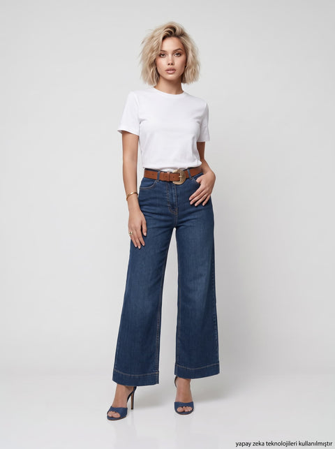 Beyaz Yaka Ribanalı Premium Basic T-Shirt