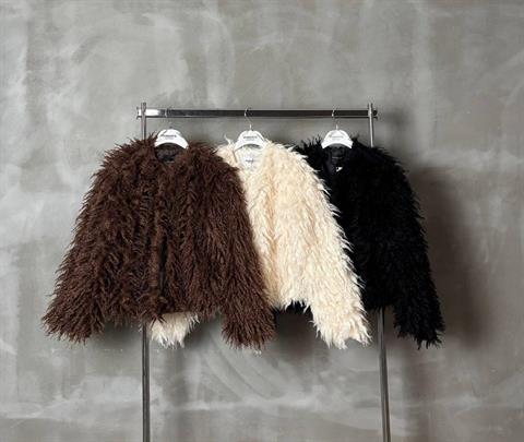 Astarlı Peluş Kürk Mont Krem