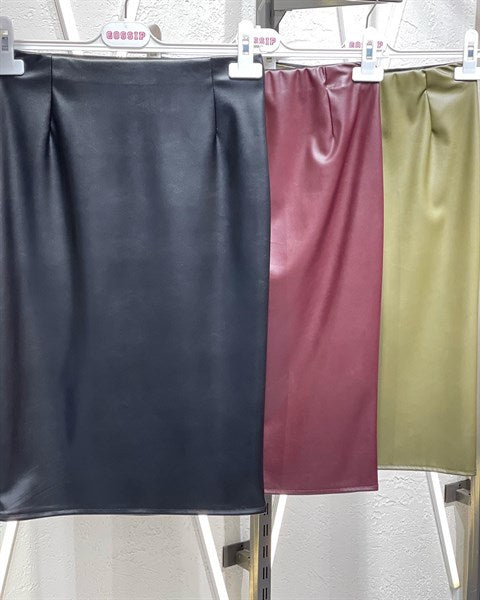 Beli Lastikli Fermuarsız Yırtmaçsız Full Likralı Deri Kalem Etek