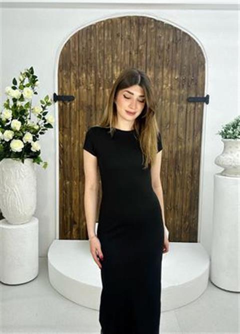Burgu Kaşkorse Kumaş Kısa Kollu Basic Midi Boy Elbise