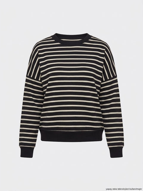 Siyah İki İplik Dokuma Sweatshirt