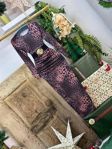 Full Likralı Micro Kumaş Leopar Desen Tasarım Maksi Elbise
