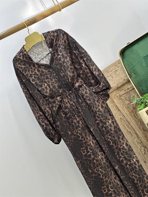 İthal Crep Kumaş Leopar Desen Rahat Kalıp Gömlek Pantolon İkili Takım