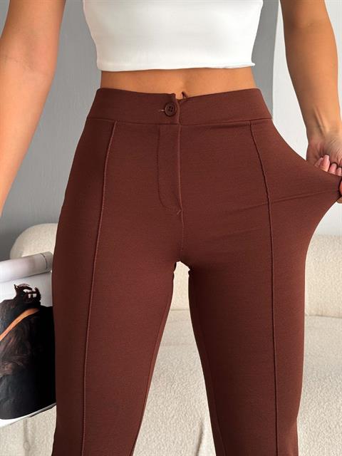 İthal Örme Crep Kumaş Toparlayıcı Likralı Yüksek Bel Pantolon