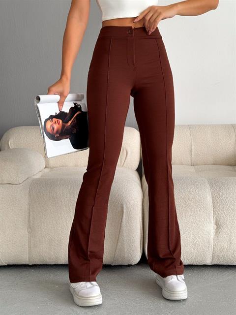 İthal Örme Crep Kumaş Toparlayıcı Likralı Yüksek Bel Pantolon