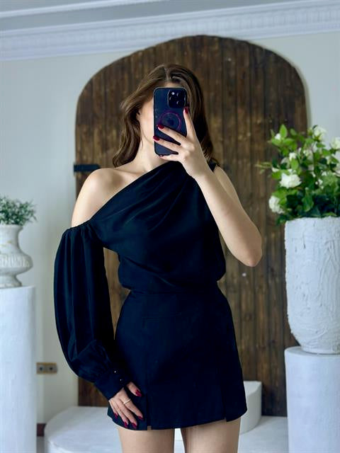 Jenifer Kumaş Tek Kol Bluz Siyah