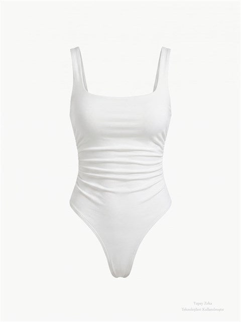 Kare Yaka Bodysuit Beyaz