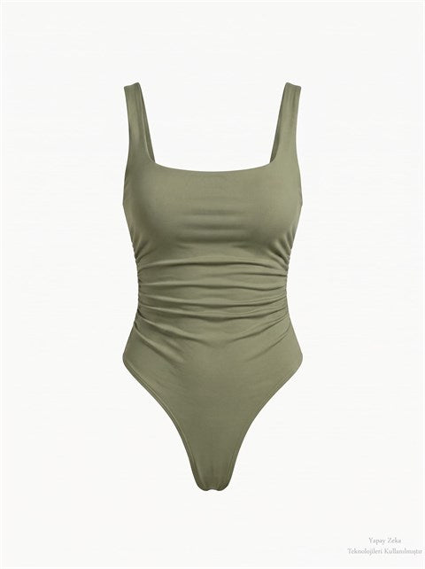 Kare Yaka Bodysuit Haki