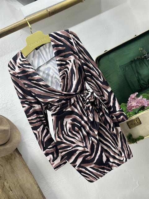 Micro Kumaş Zebra Desen Anvalop Elbise