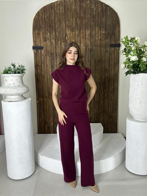 Premium Seri Vatkalı Triko İkili Takım Bordo